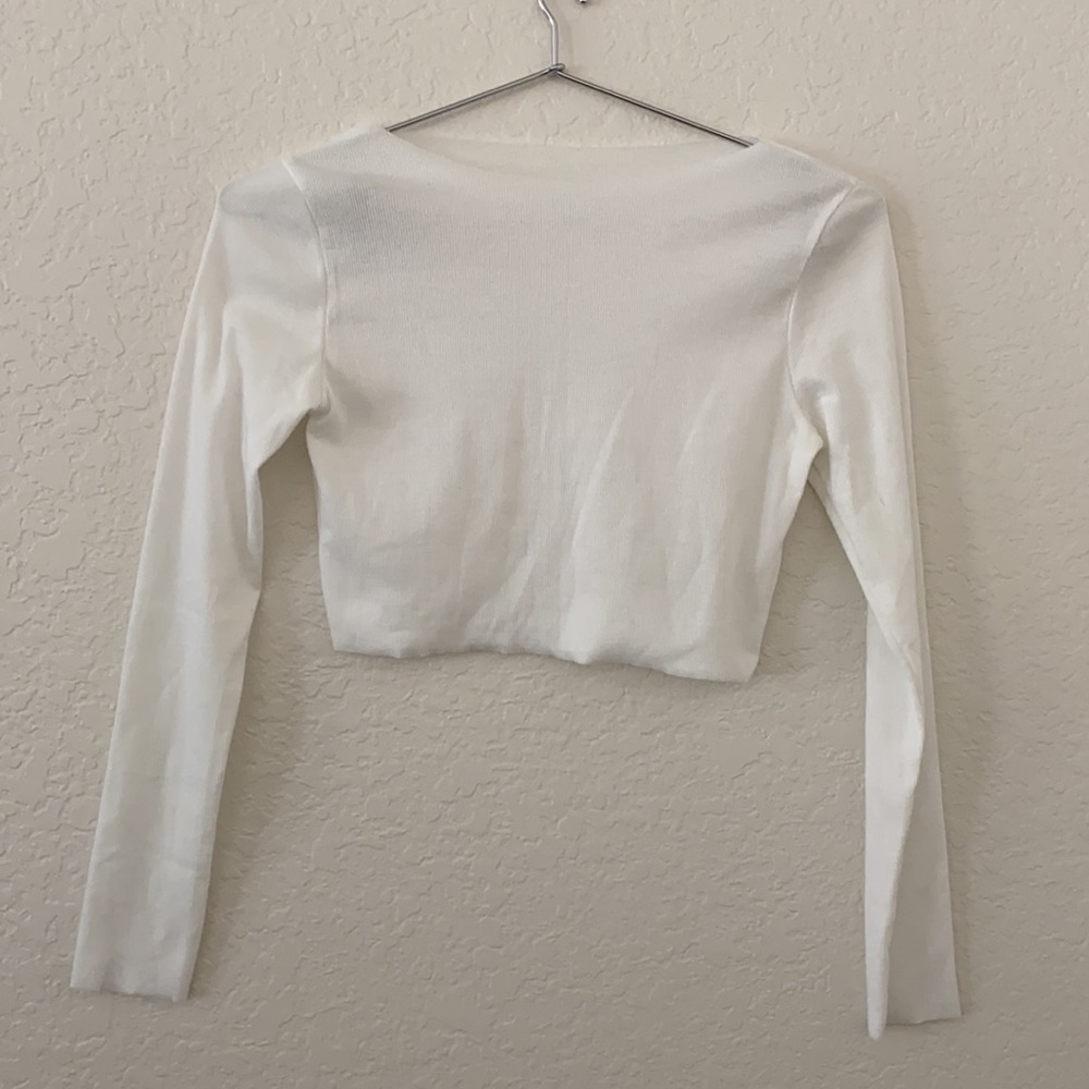 White Long Sleeve Crop Top Small